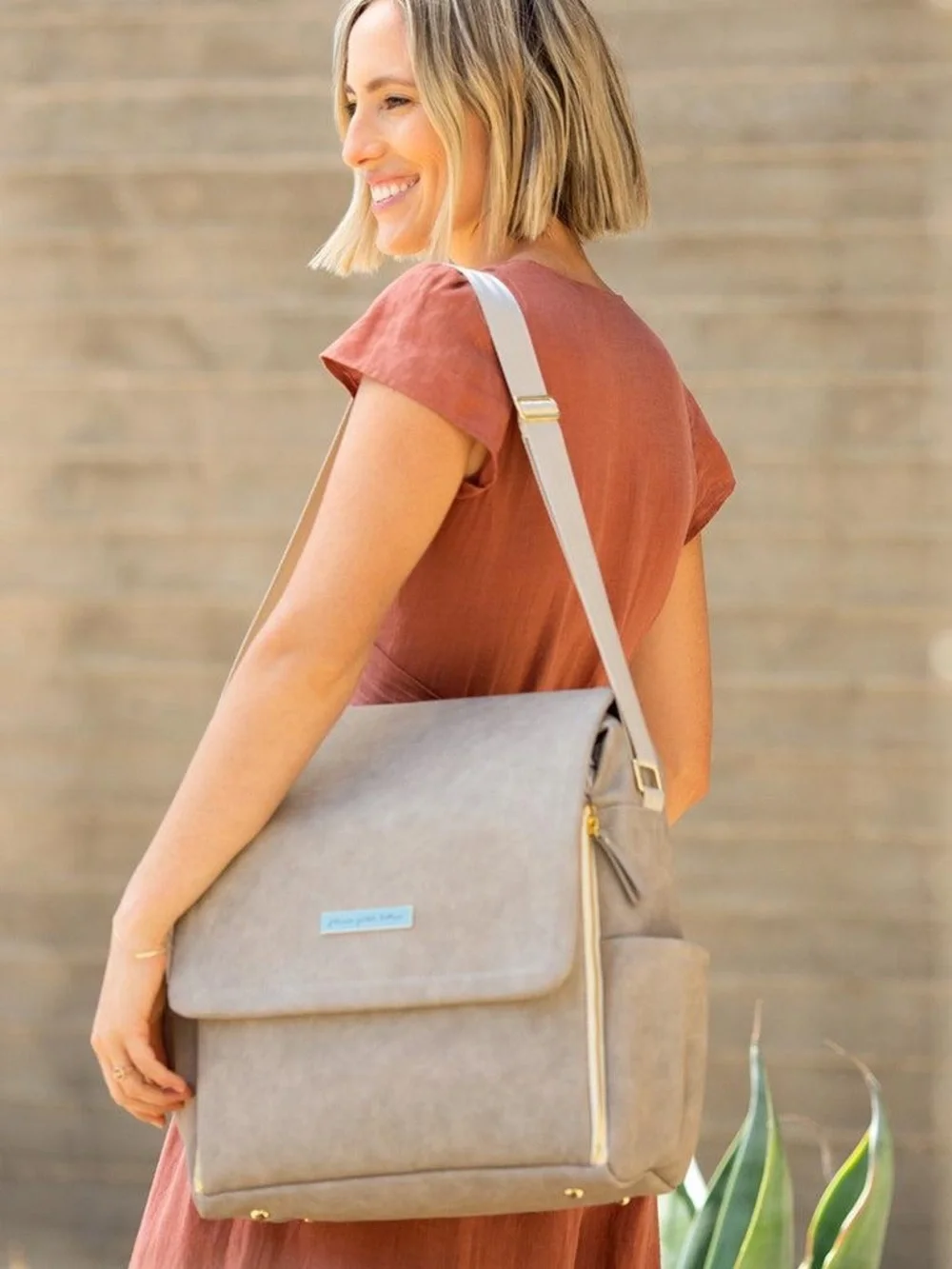 Petunia Pickle Bottom Boxy Backpack in grey matte leatherette. LIKE NEW!